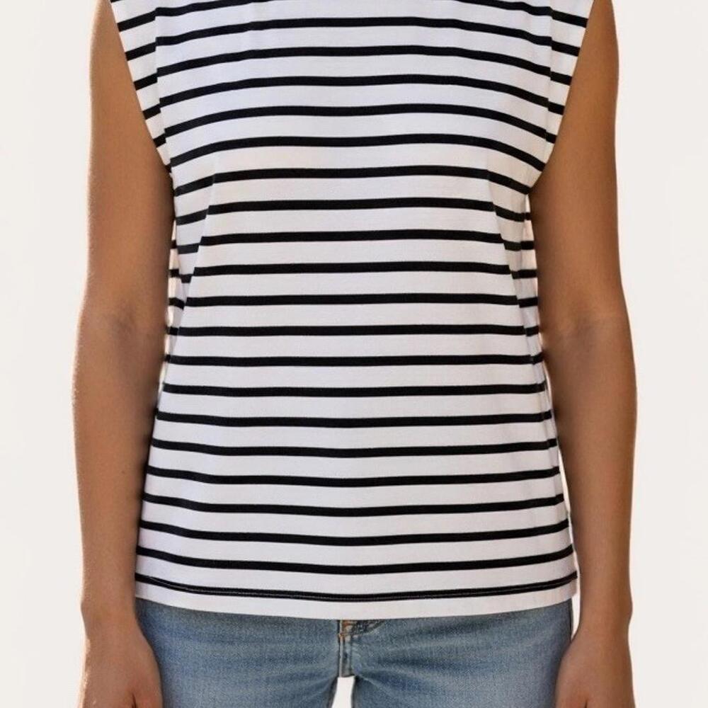 InWear Women EmmiIW Tank Top XS White Black Striped Cotton Sleeveless Tee Shirt